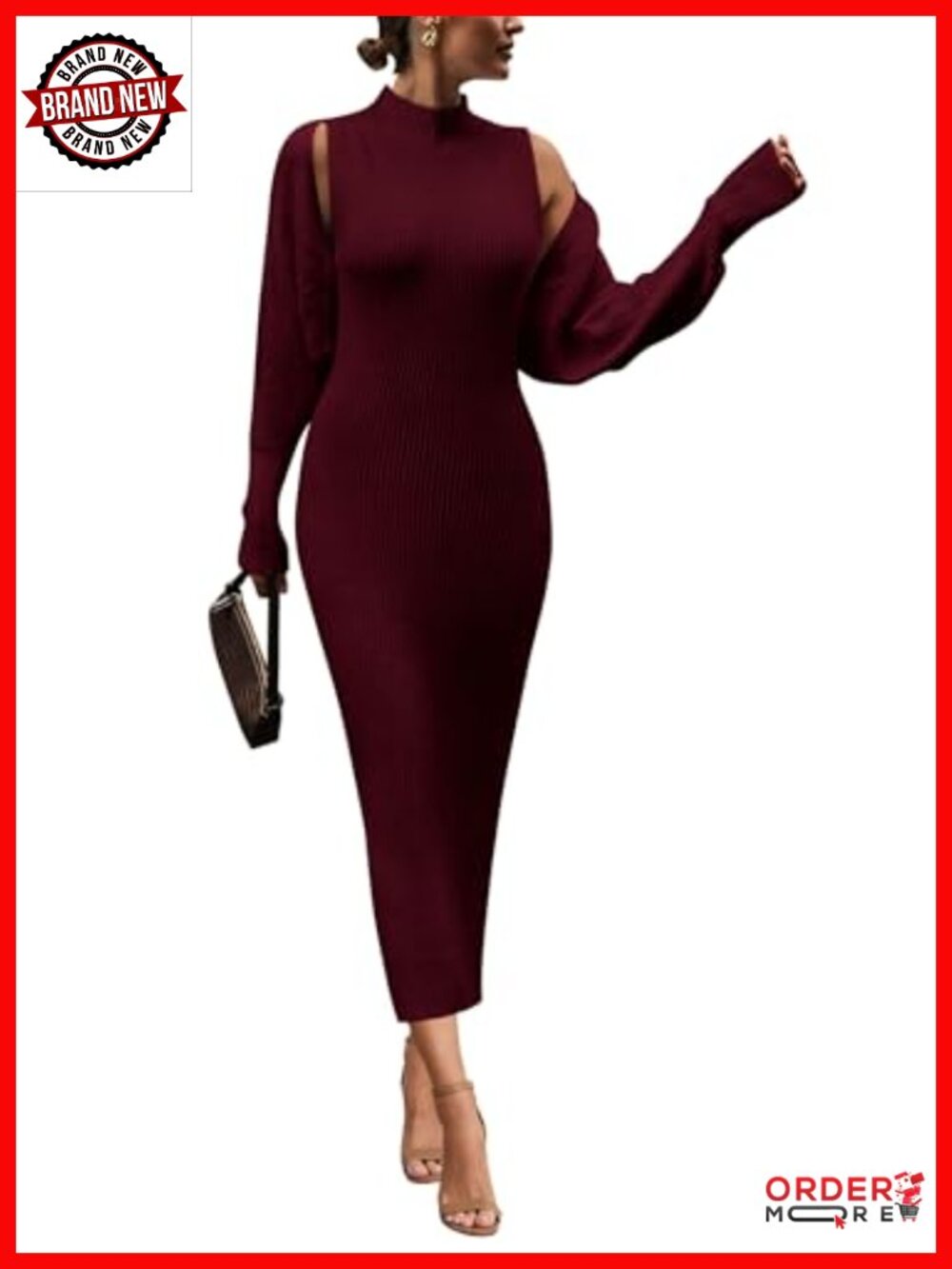 Ribbed Knit 2 Piece Sweater Dress Set Cropped Cardigan Maxi Bodycon